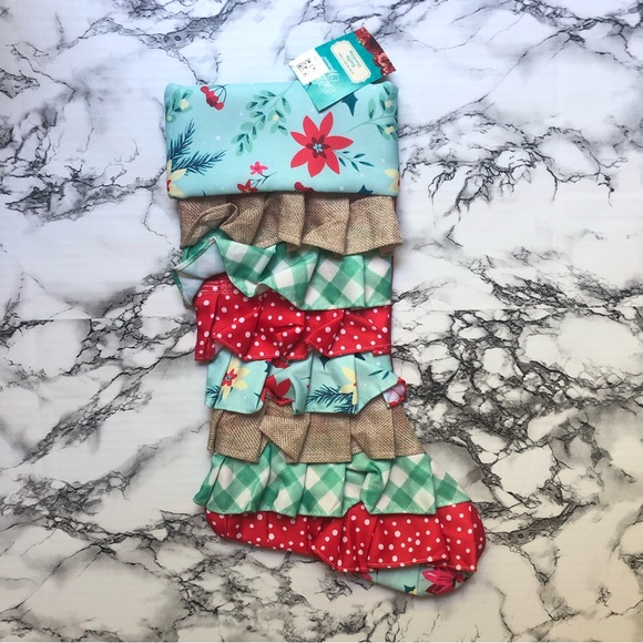 Pioneer Woman Retro Holiday Floral Ruffle Polyester Christmas Stocking - Picture 4 of 7